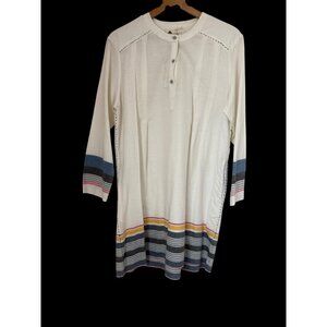 New KOPAL Anthropologie White Tunic Dress w/ Multicolor Stripes 3/4 Sleeves Sz S